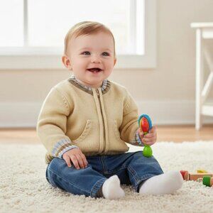 The Children's Place Zip-Up Knit Cardigan Contrasting Stripe Trim size 3-6M